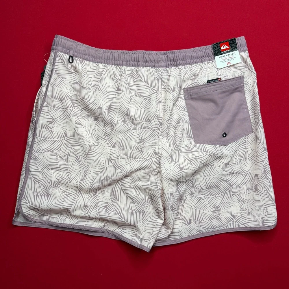 NWT Quiksilver Mens Swim Volley Shorts XL Rosewater Palm Print 7 Inch